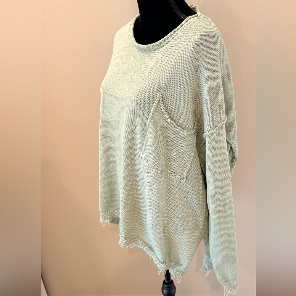 NWT Women’s EASEL Sage green wide neck raw hem oversized sweater- Size small - Picture 3 of 5
